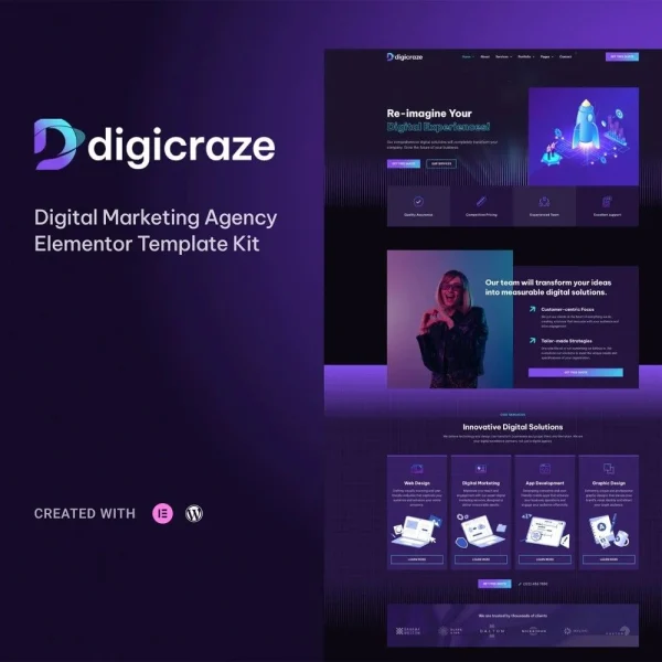 Digicraze - Premium Dark-Mode Elementor Kit for Digital Agencies