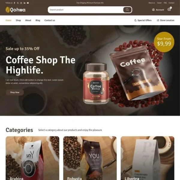 Qohwa - Premium Coffee Shop Template Kit for Elementor